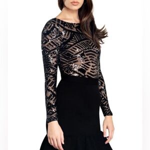 NEW Dress The Population Leia Black Sequin Bodysuit Top Size XS